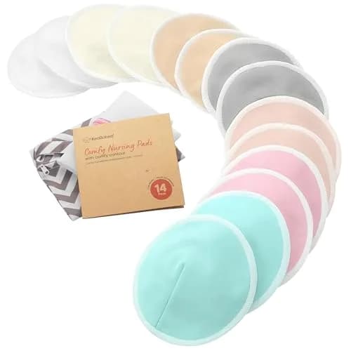 KeaBabies Organic Nursing Pads XL 5.6" (14-Pack) | Washable Breast Pads for Heavy Flow thumbnail 1