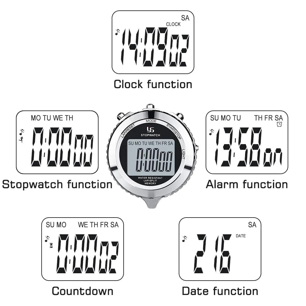 LAOPAO YS-528 Digital Stopwatch Timer | 1/100th Second Precision, Stainless Steel Case, 2 Lap Memory, Backlit - view 2