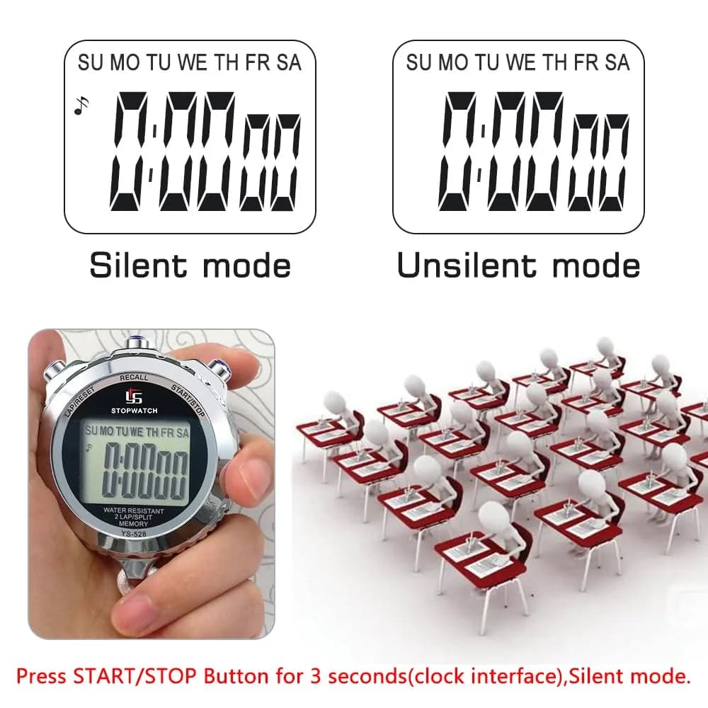 LAOPAO YS-528 Digital Stopwatch Timer | 1/100th Second Precision, Stainless Steel Case, 2 Lap Memory, Backlit - view 4
