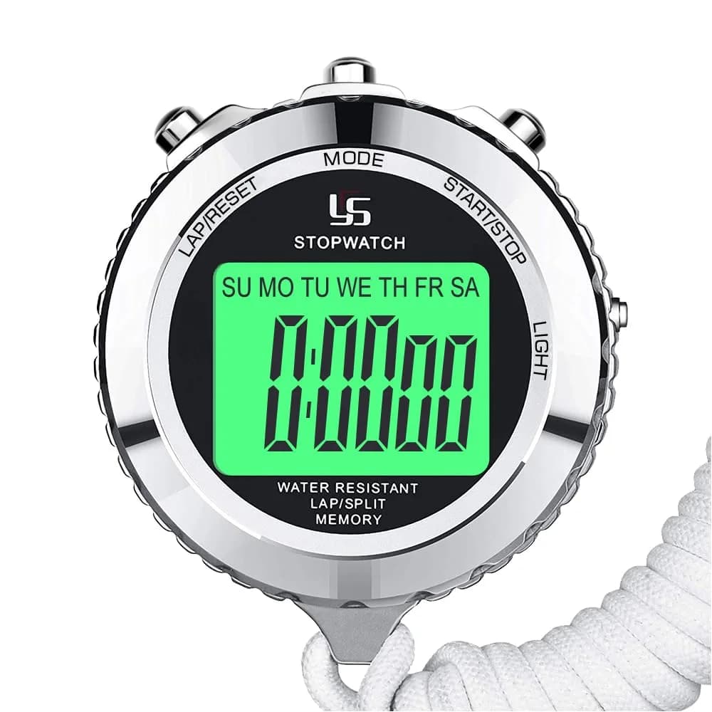 LAOPAO XJ-203 Digital Stopwatch Timer with Date & Alarm | 1/100th Second Precision, Stainless Steel Case, Daily Water Resistant (91g) — YS-528