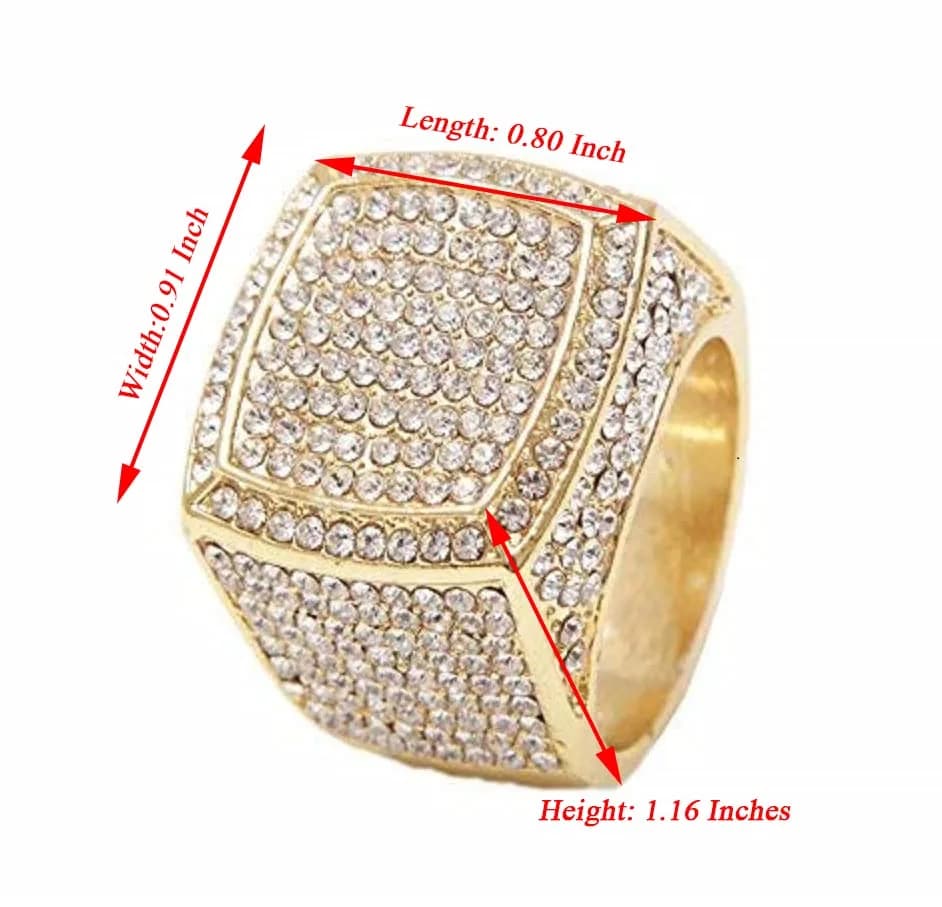 Charles Raymond Gold Oversize Hip Hop Ring with Crystals | Size 9 (US) thumbnail 2