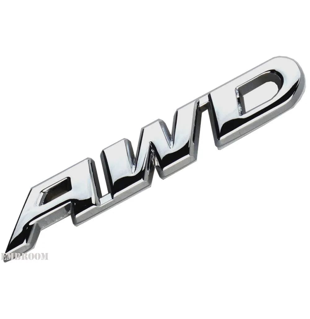 EmbRoom AWD Emblem, 3D Metal Tailgate Side Sticker Badge Replacement 8.9cm (3.5in) | Universal Fit Chrome Metal - main product image