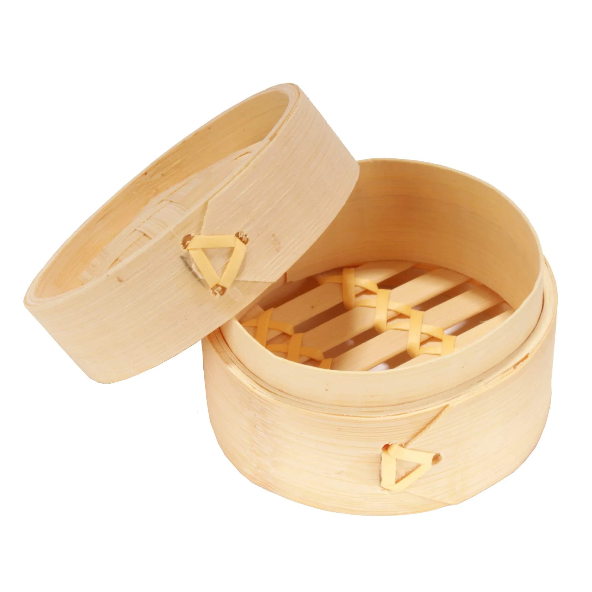 BambooMN Mini Bamboo Dim Sum Steamer Basket 3 Inch (7.6 cm) Diameter, 30-Piece Pack | Rustic Charm for Appetizers & Desserts - main product image
