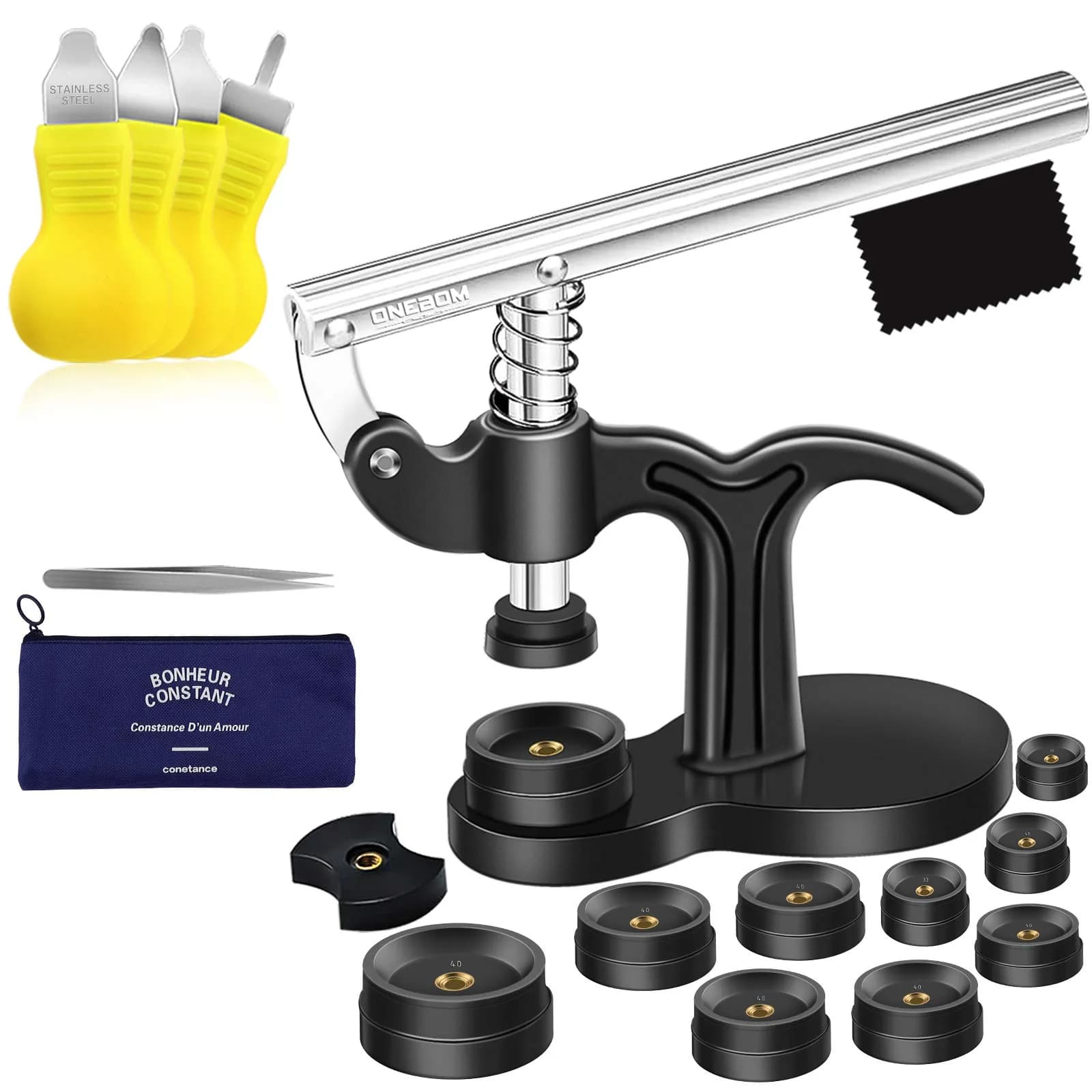 ONEBOM Watch Press Tool Set 18-50mm | Professional Watch Repair Kit with 12 Dies, Tweezers, and Blades - main product image