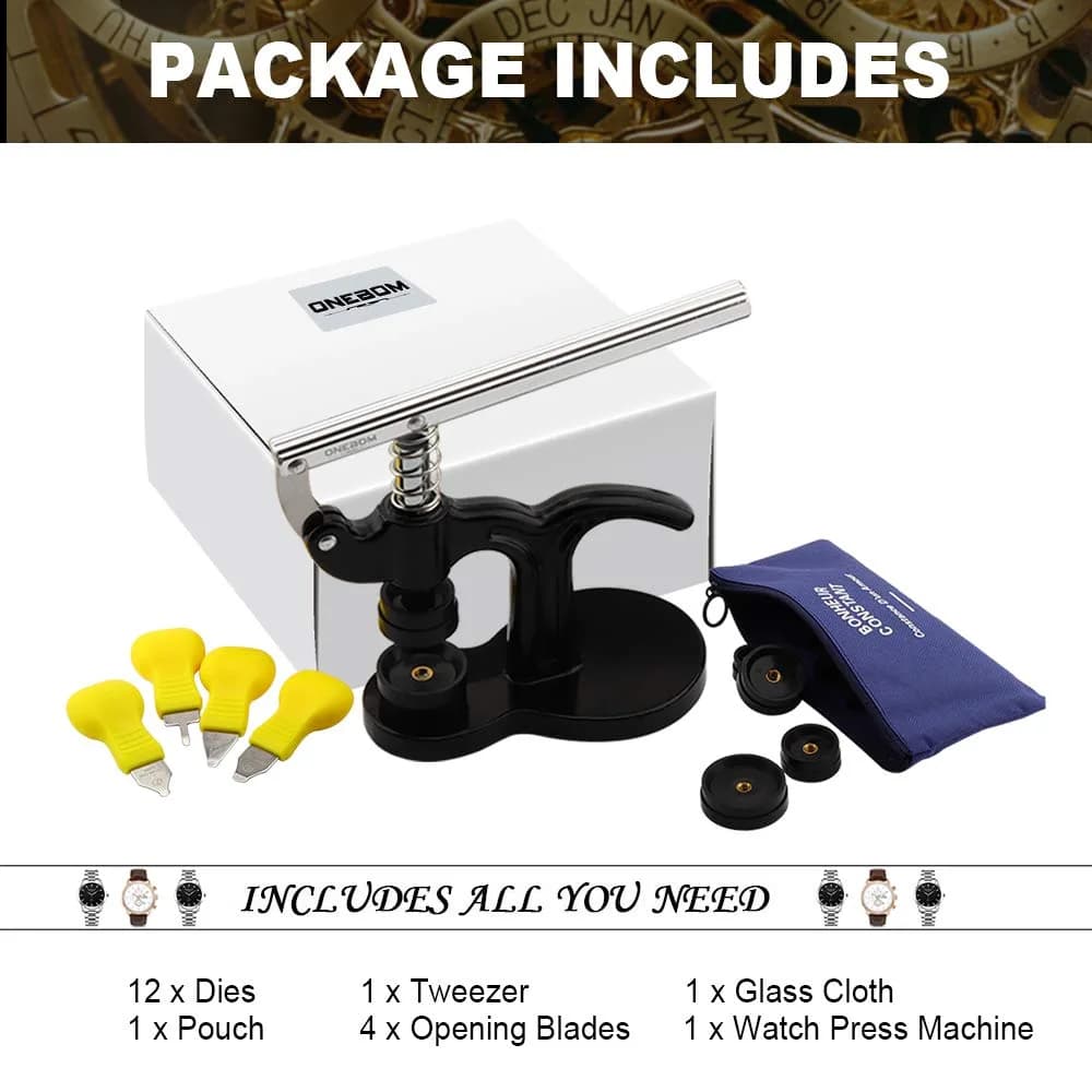 ONEBOM Watch Press Tool Set 18-50mm | Professional Watch Repair Kit with 12 Dies, Tweezers, and Blades - view 7
