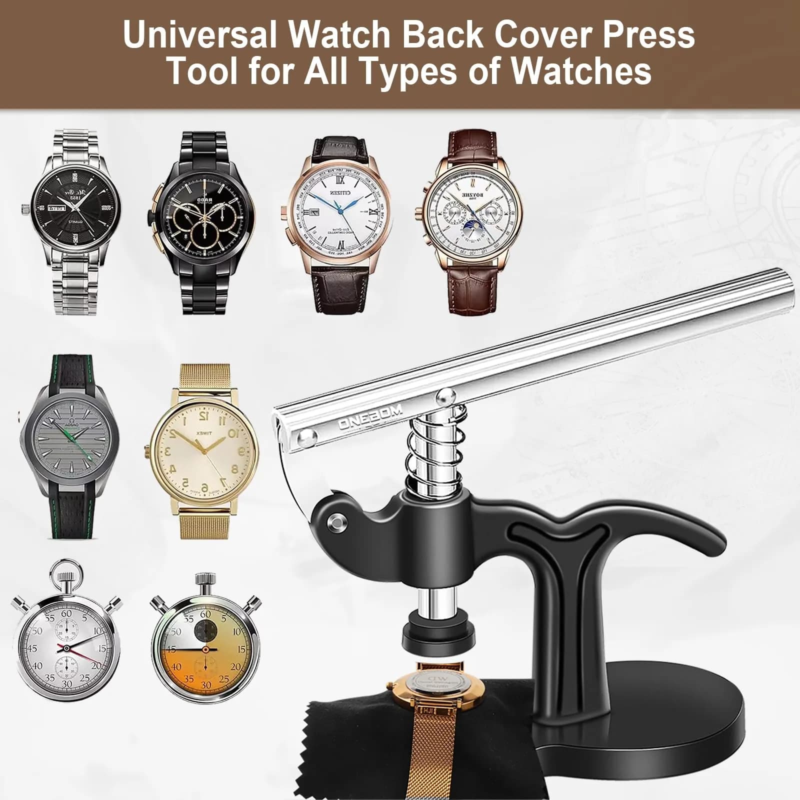 ONEBOM Watch Press Tool Set 18-50mm | Professional Watch Repair Kit with 12 Dies, Tweezers, and Blades - view 8