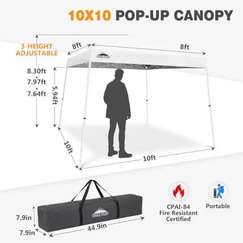 EAGLE PEAK 10x10 Slant Leg Pop Up Canopy Tent, White | Portable Outdoor Shelter with UPF 50+ UV Protection thumbnail 3