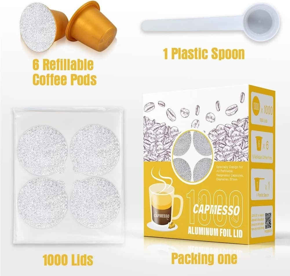 CAPMESSO 1000 Aluminum Foil Lids & 6 Reusable Pods | Grips Coffee for Nespresso OriginalLine - view 7