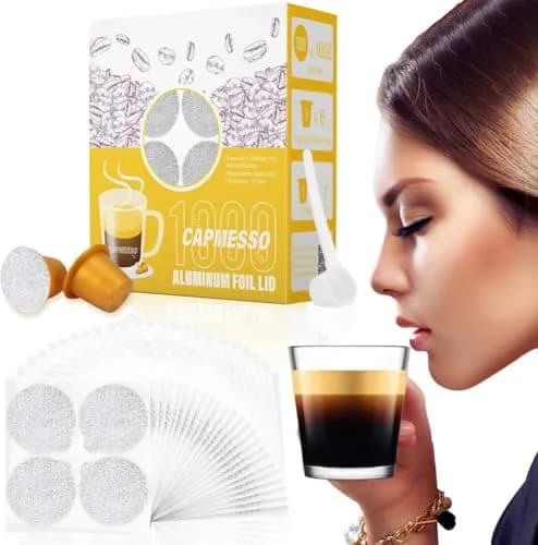 CAPMESSO Aluminum Coffee Pod Seal Lids for Nespresso Original Line Capsules, 120PCS | Reusable Coffee Filter Alternative — Silver -1000pcs Lids+6 Plastic Pods