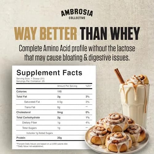 Ambrosia Plant Based Protein Powder 20g | Vegan & Keto Friendly Cinnamon Roll | Gluten & Dairy Free | 25 Servings thumbnail 2