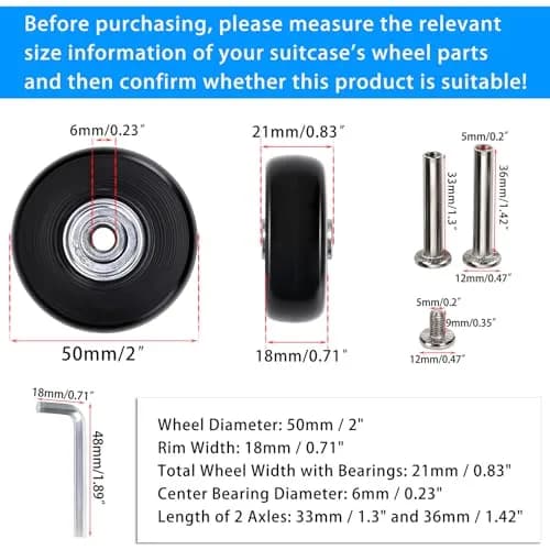 OwnMy 50mm x 18mm Luggage Suitcase Replacement Wheels Set of 4 | Smooth Rolling for Travel thumbnail 4