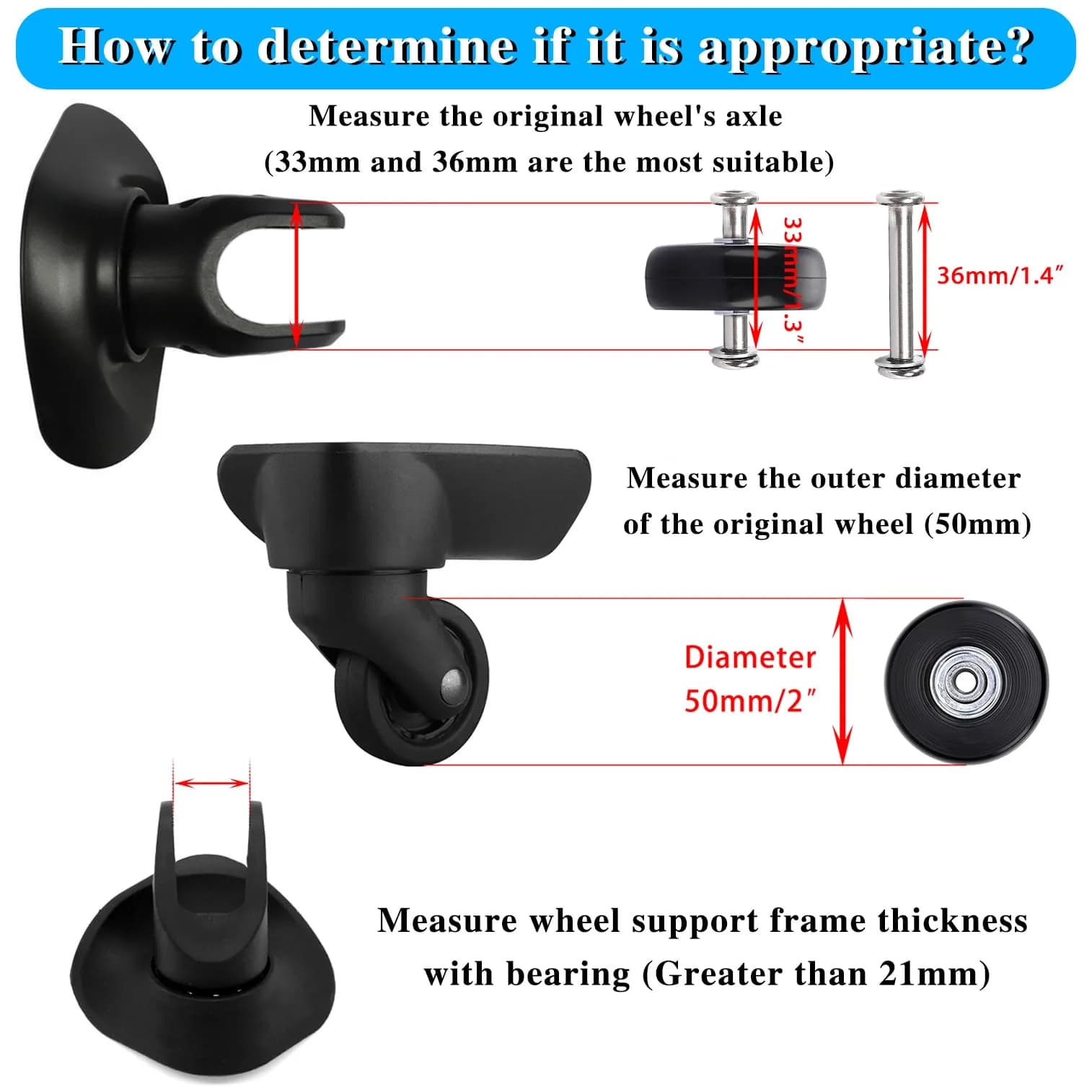 OwnMy 50mm x 18mm Luggage Suitcase Replacement Wheels Set of 4 | Smooth Rolling for Travel - view 2