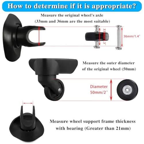 OwnMy 50mm x 18mm Luggage Suitcase Replacement Wheels Set of 4 | Smooth Rolling for Travel thumbnail 2