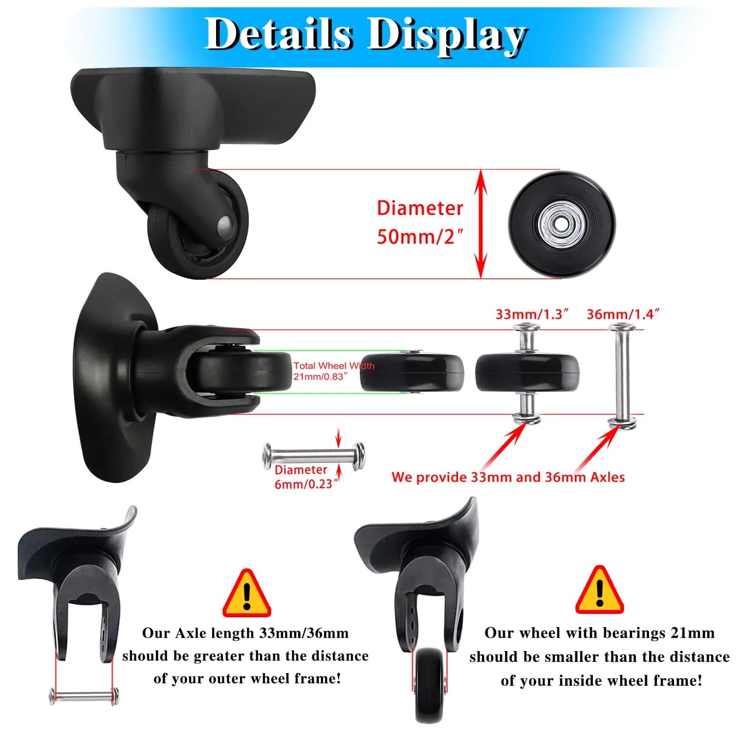 OwnMy 50mm x 18mm Luggage Suitcase Replacement Wheels Set of 4 | Smooth Rolling for Travel - view 3