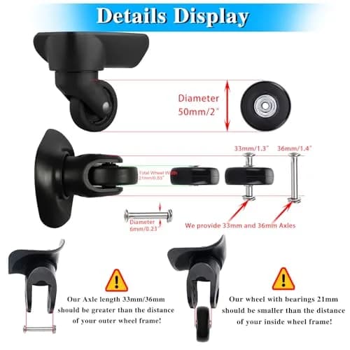 OwnMy 50mm x 18mm Luggage Suitcase Replacement Wheels Set of 4 | Smooth Rolling for Travel thumbnail 3
