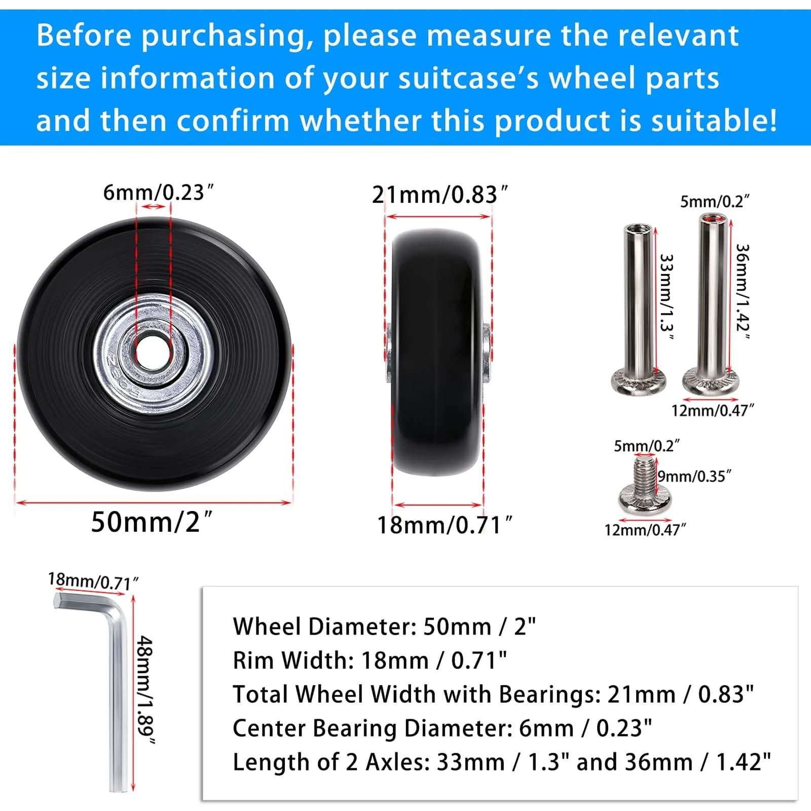 OwnMy 50mm x 18mm Luggage Suitcase Replacement Wheels Set of 4 | Smooth Rolling for Travel - view 4