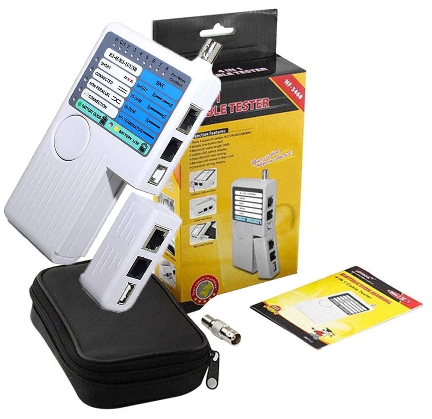 iMBAPrice NF-3468 4-in-1 Network Cable Tester with Remote, USB/BNC/RJ45/RJ11, Cat5/Cat6/UTP/STP - main product image