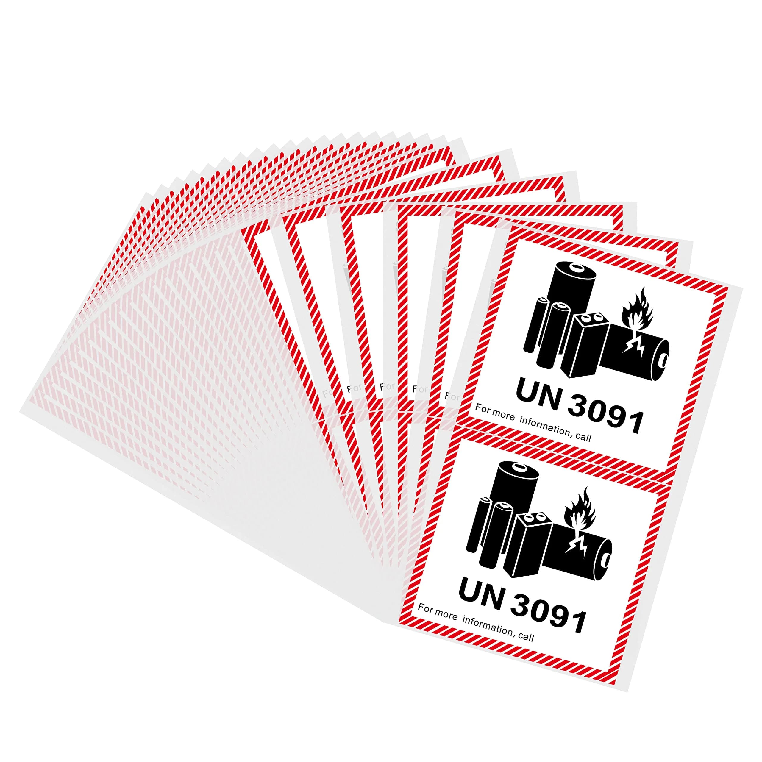 HYBSK Lithium Ion Battery Transport Caution Warning Labels 4.7" x 4.3" (50 Labels, UN3091) - main product image