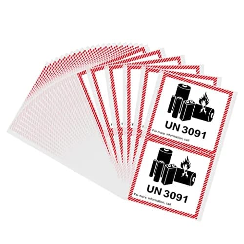 HYBSK Lithium Ion Battery Transport Caution Warning Labels 4.7" x 4.3" (50 Labels, UN3091) thumbnail 1