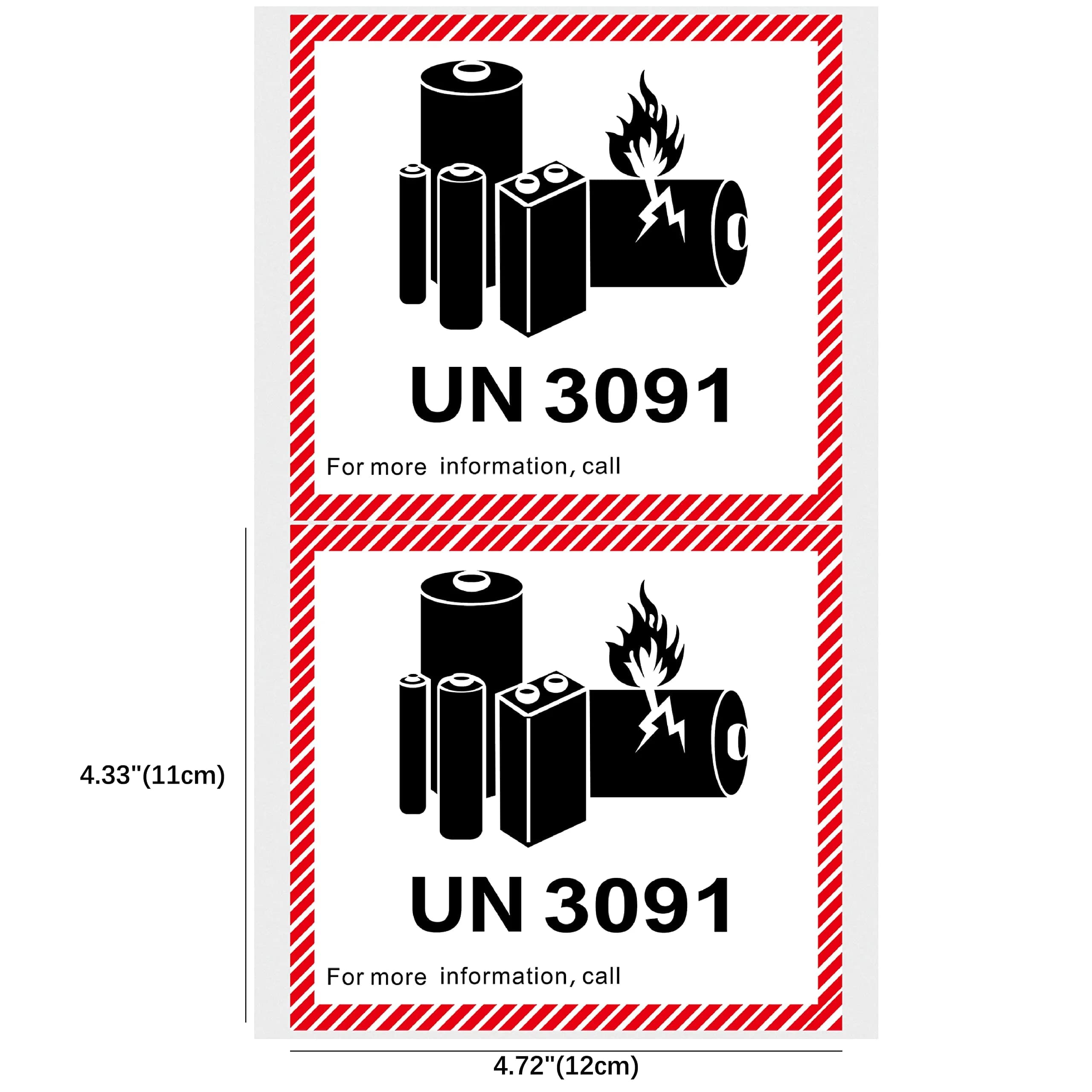 HYBSK Lithium Ion Battery Transport Caution Warning Labels 4.7" x 4.3" (50 Labels, UN3091) - view 2