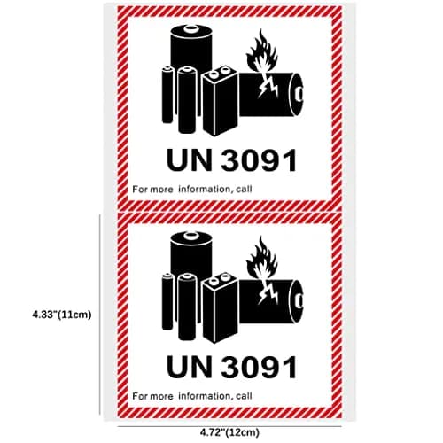 HYBSK Lithium Ion Battery Transport Caution Warning Labels 4.7" x 4.3" (50 Labels, UN3091) thumbnail 2