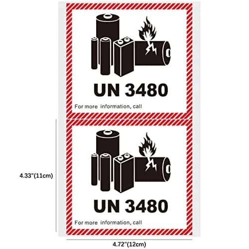 HYBSK UN3480 Lithium Ion Battery Transport Caution Warning Labels 4.7" x 4.3" | 50 Adhesive Stickers thumbnail 2