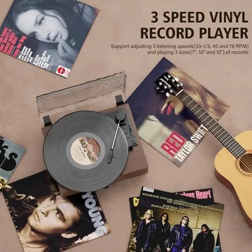 Cotsoco Vinyl Record Player Turntable with Bluetooth & 2 Stereo Speakers | 3 Speed Portable Retro thumbnail 4