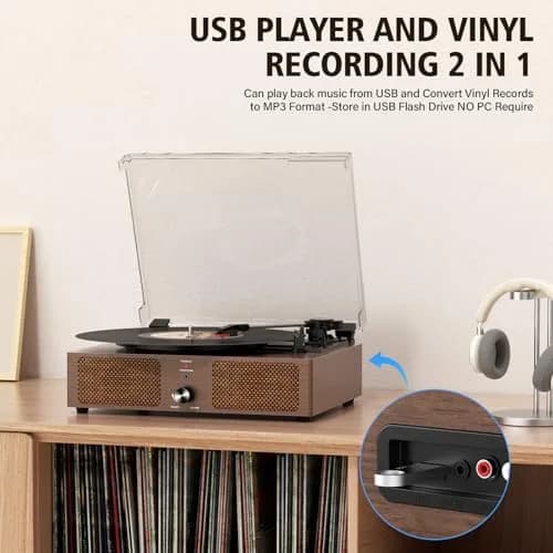 Cotsoco Vinyl Record Player Turntable with Bluetooth & 2 Stereo Speakers | 3 Speed Portable Retro thumbnail 7