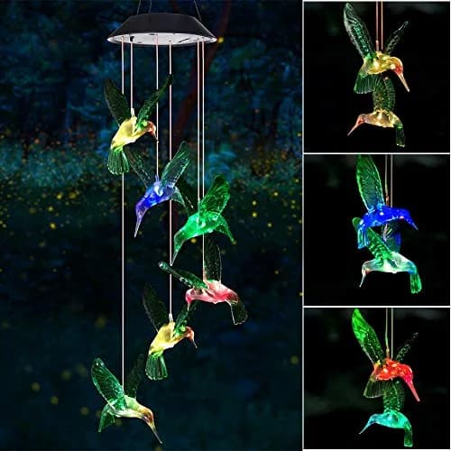 SIX FOXES Wind Chime, Solar Hummingbird | Colorful Outdoor/Indoor Decor with Light (Hummingbird-2, Multicolor) thumbnail 1