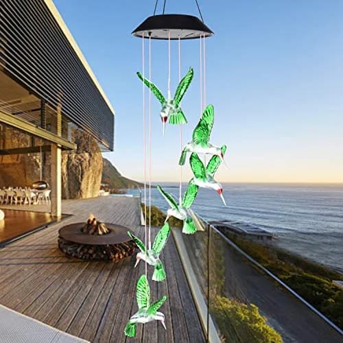 SIX FOXES Wind Chime, Solar Hummingbird | Colorful Outdoor/Indoor Decor with Light (Hummingbird-2, Multicolor) thumbnail 5
