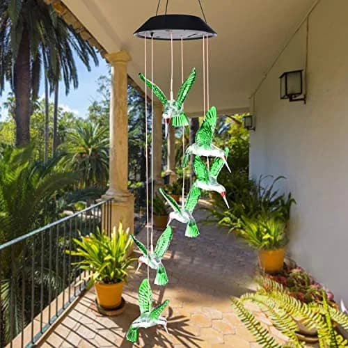 SIX FOXES Wind Chime, Solar Hummingbird | Colorful Outdoor/Indoor Decor with Light (Hummingbird-2, Multicolor) thumbnail 7