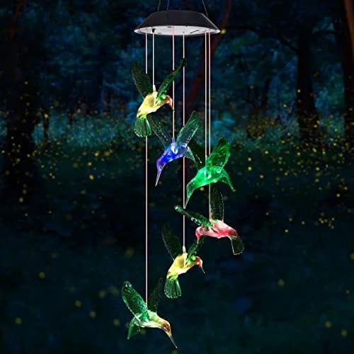 SIX FOXES Wind Chime, Solar Hummingbird | Colorful Outdoor/Indoor Decor with Light (Hummingbird-2, Multicolor) thumbnail 8