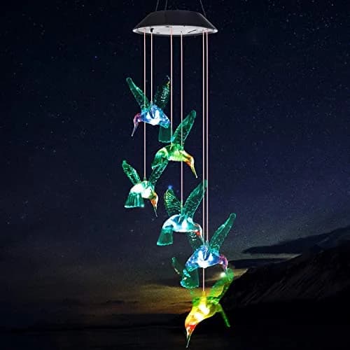 SIX FOXES Wind Chime, Solar Hummingbird | Colorful Outdoor/Indoor Decor with Light (Hummingbird-2, Multicolor) thumbnail 2