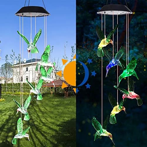 SIX FOXES Wind Chime, Solar Hummingbird | Colorful Outdoor/Indoor Decor with Light (Hummingbird-2, Multicolor) thumbnail 3