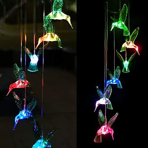 SIX FOXES Wind Chime, Solar Hummingbird | Colorful Outdoor/Indoor Decor with Light (Hummingbird-2, Multicolor) thumbnail 4