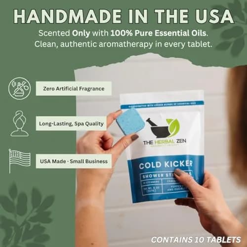 The Herbal Zen Cold Kicker Shower Steamers Aromatherapy Relief 10 Pack | Breathe Easy with Eucalyptus & Peppermint thumbnail 2
