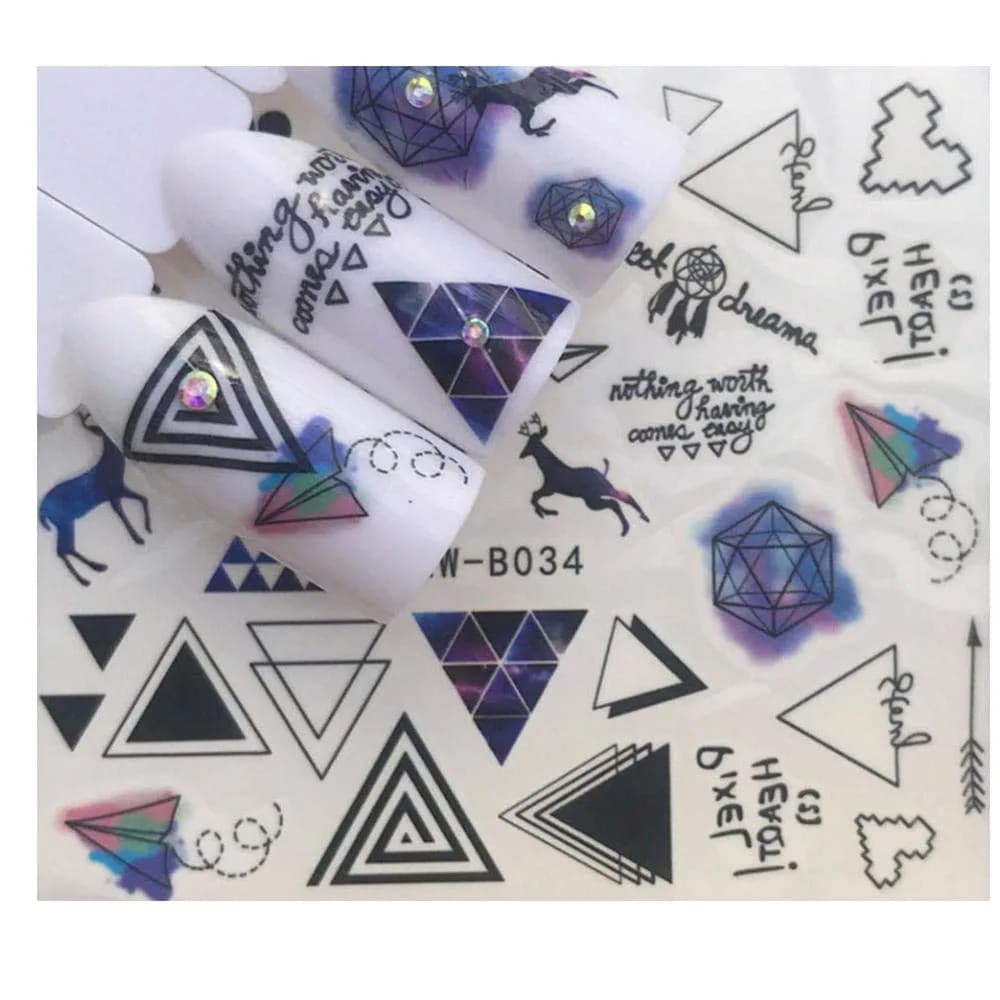 Plus Size Appeal Nail Sticker Decal Sheet | Rustic Heart & Deer Design, Salon Quality, 1 Sheet — Black, Multicolor