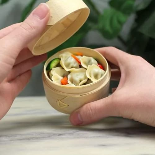 BambooMN Mini Bamboo Dim Sum Dumpling Steamer Basket 7.5cm (3 Inch) | 10-Piece Set for Party Favors thumbnail 5