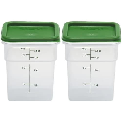 Cambro 4 QT (3.78 L) Square Food Storage Container with Green Lid | Commercial Grade BPA-Free & Microwave Safe thumbnail 1