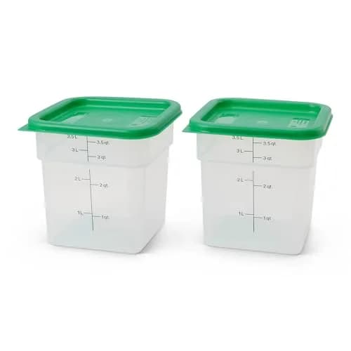 Cambro 4 QT (3.78 L) Square Food Storage Container with Green Lid | Commercial Grade BPA-Free & Microwave Safe thumbnail 2