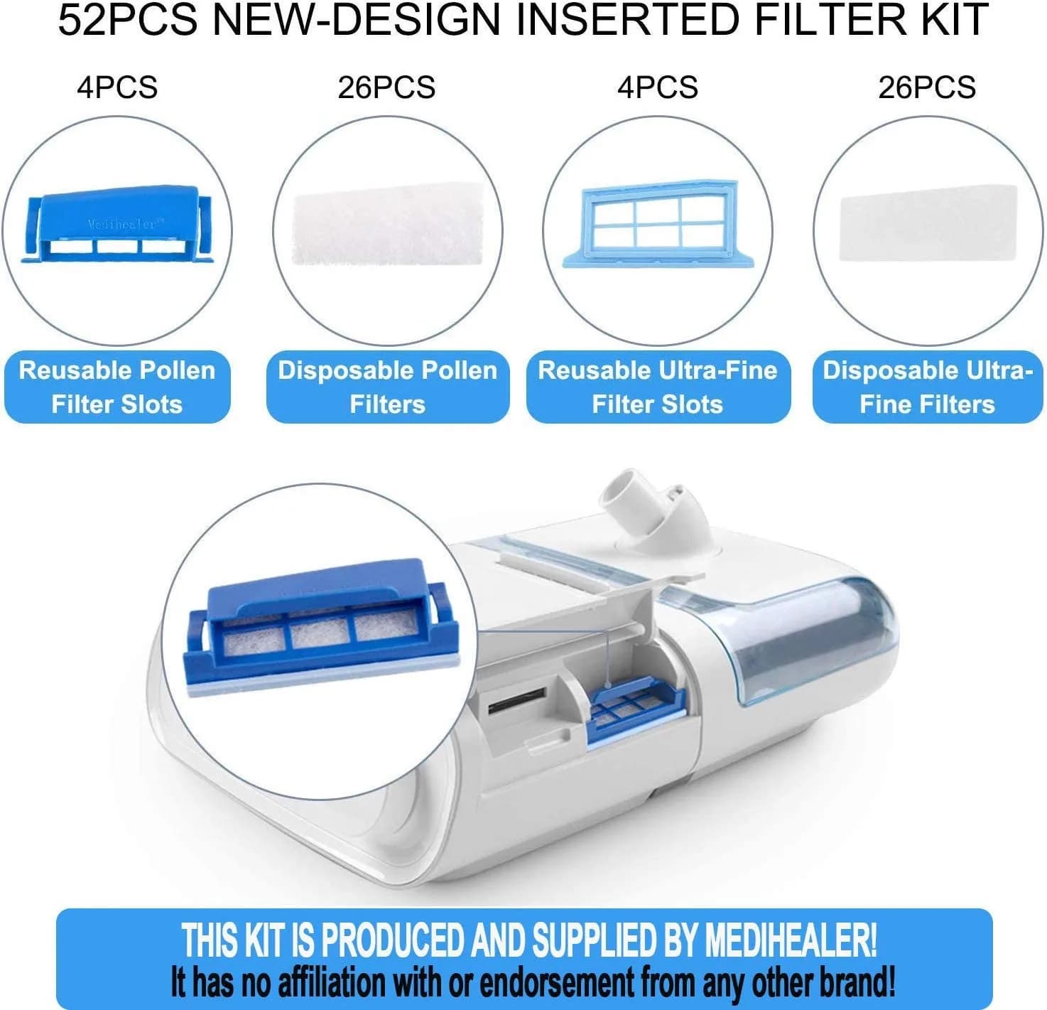 Medihealer Hypoallergenic Respirator Filters 52-Pack | Compatible with Dreamstation, Reusable Frame Kit - view 2