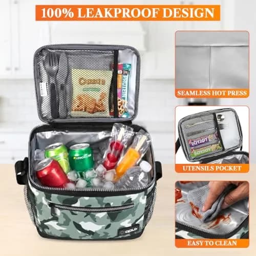 opux Insulated Lunch Bag for Men Women, Leakproof Kids, Camo Green | 8L Capacity, Thermal Insulation, Durable Nylon & Polyester thumbnail 4