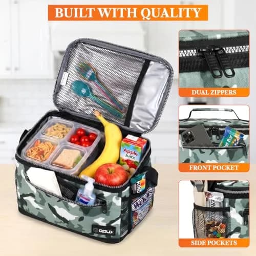 opux Insulated Lunch Bag for Men Women, Leakproof Kids, Camo Green | 8L Capacity, Thermal Insulation, Durable Nylon & Polyester thumbnail 5
