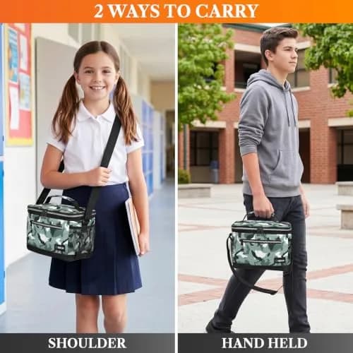 opux Insulated Lunch Bag for Men Women, Leakproof Kids, Camo Green | 8L Capacity, Thermal Insulation, Durable Nylon & Polyester thumbnail 6