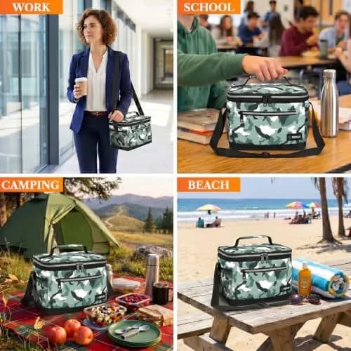 opux Insulated Lunch Bag for Men Women, Leakproof Kids, Camo Green | 8L Capacity, Thermal Insulation, Durable Nylon & Polyester thumbnail 7