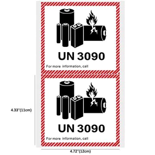 HYBSK Lithium Ion Battery Transport Caution Warning Labels 4.7" x 4.3" (50 pcs) | UN3090 Compliant thumbnail 2