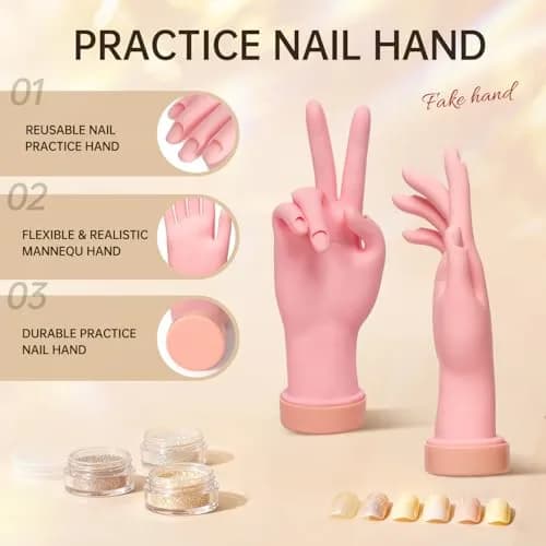 AORAEM Flexible Nail Training Hand for Acrylic and Gel Practice | Soft Plastic Mannequin Hand with Bendable Fingers (1 Count) thumbnail 6