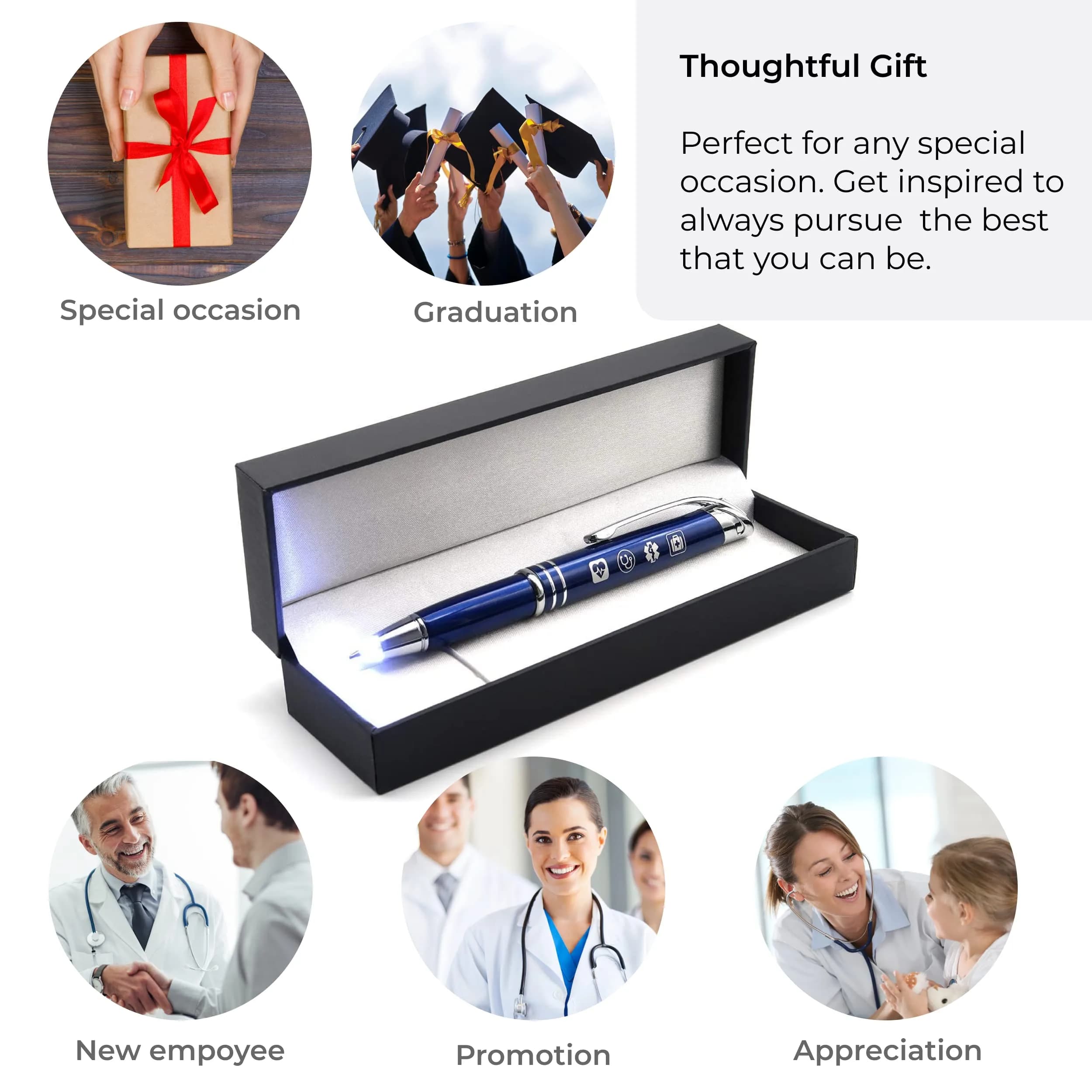 Inkstone Medical Quote Stylus Pen with LED Light & Black Ink | 0.5mm Fine Point, Refillable, Blue Body - view 5