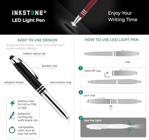 Inkstone Medical Quote Stylus Pen with LED Light & Black Ink | 0.5mm Fine Point, Refillable, Blue Body thumbnail 6