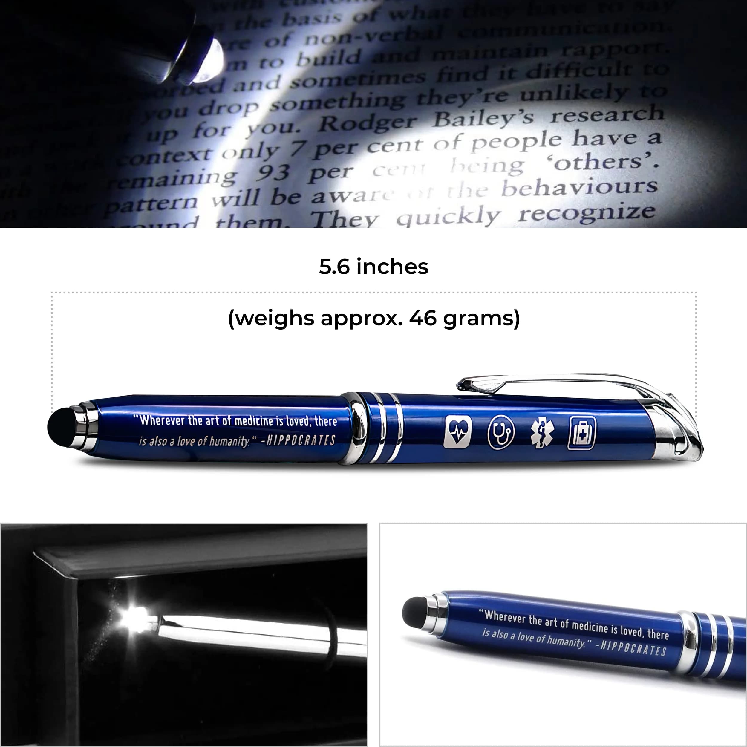 Inkstone Medical Quote Stylus Pen with LED Light & Black Ink | 0.5mm Fine Point, Refillable, Blue Body - view 7